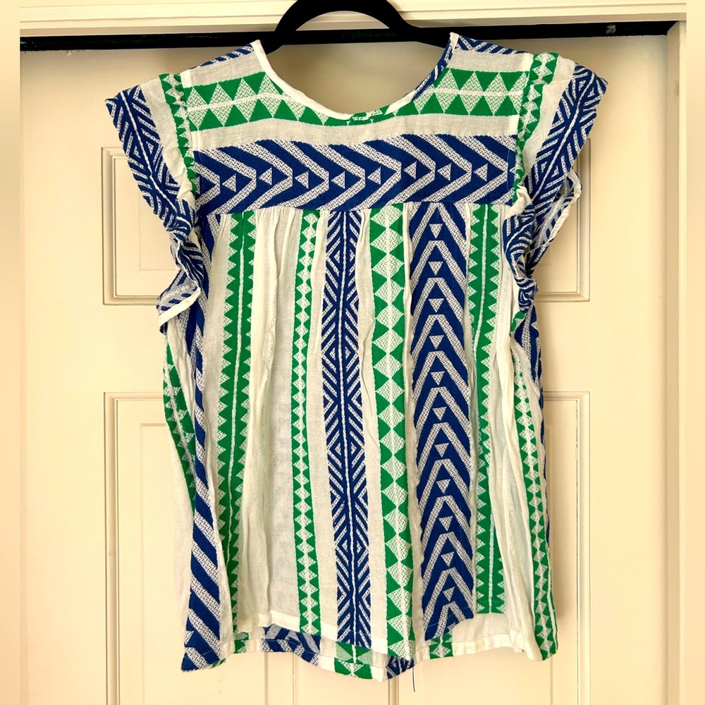 Green and Blue Patterned Women's Top